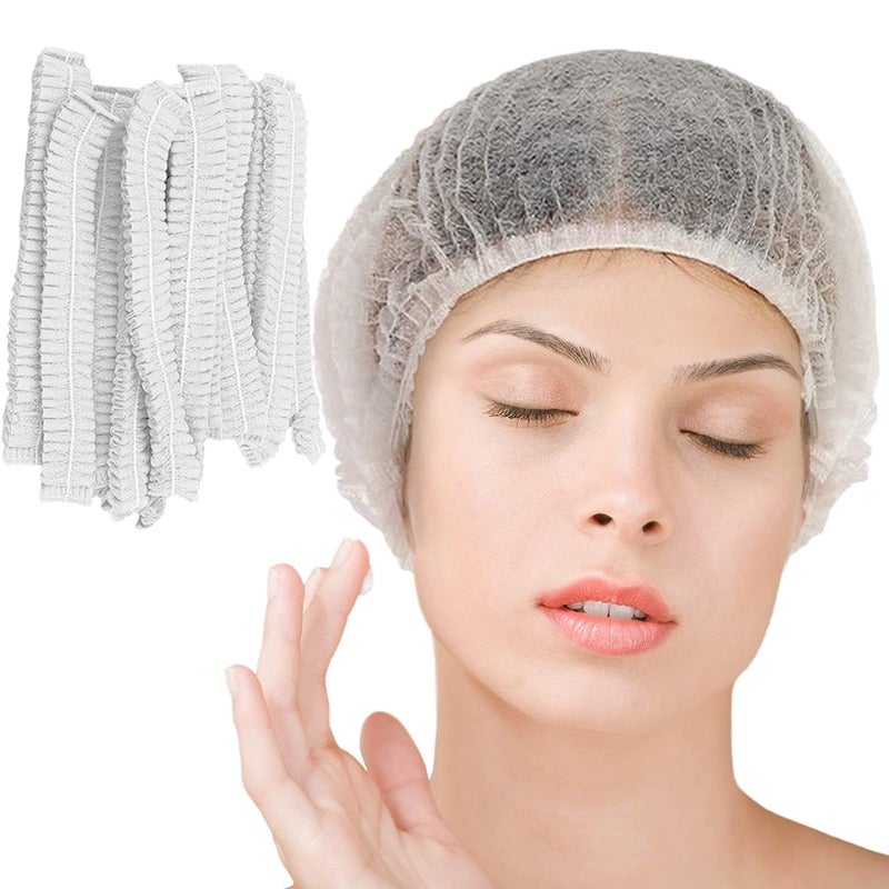 Smilco Disposable Bouffant Caps, 21inches Hair Net, Elastic Dust Cap for Food Service, Sleeping Head Cover (White) - Image 1